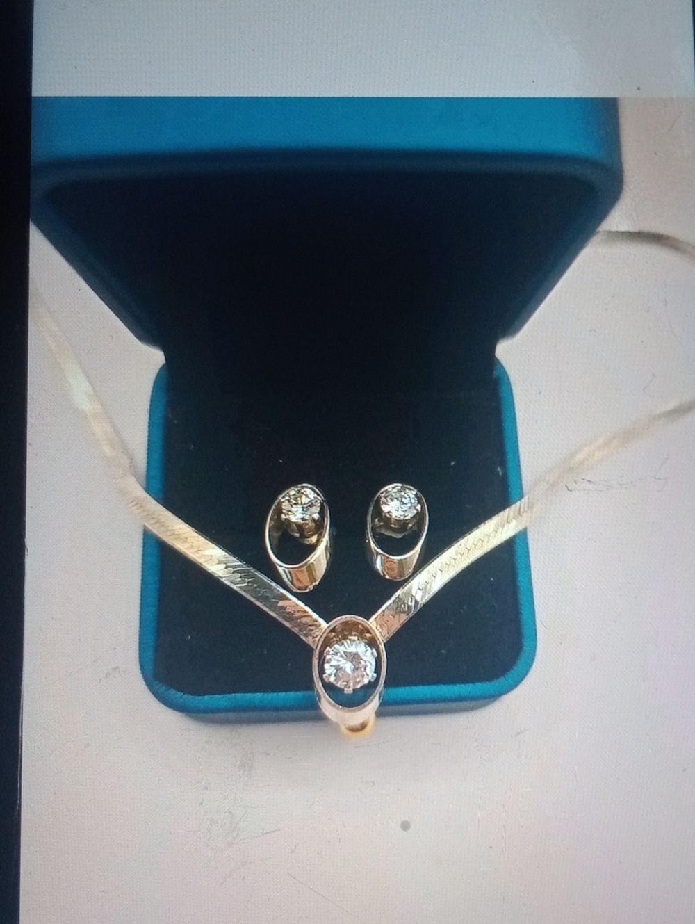 Sterling Silver Herring Bone  Earrings Set with Clear Stones - Women Jewelry